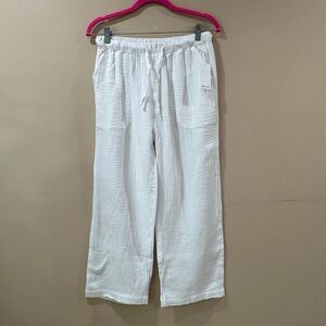 NWT Splendid White Gauze Palazzo Wide Leg Pull On cropped Pants Resort Womens L